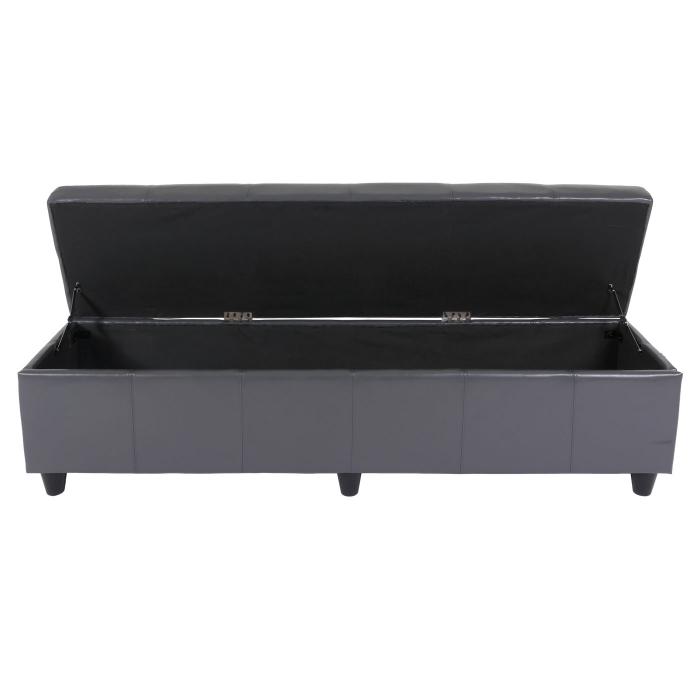 Bank Sitzbank mit Aufbewahrung Kriens XXL, Leder + Kunstleder, 180x45x45cm ~ grau