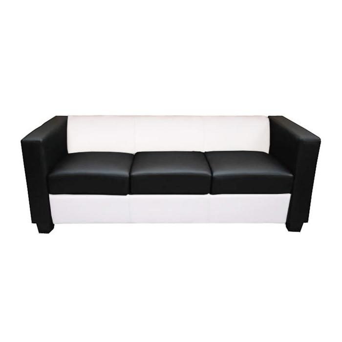 3er Sofa Couch Loungesofa Lille, Leder/Kunstleder schwarz/wei