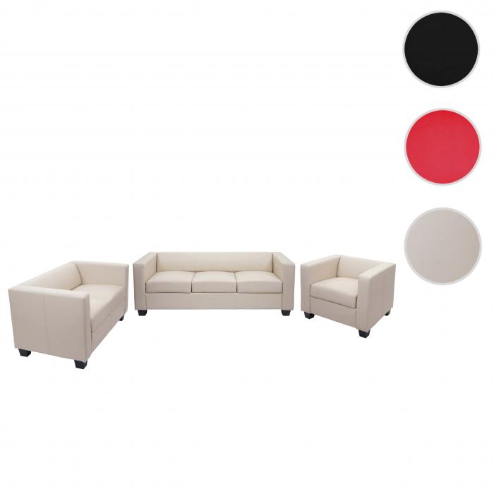 3-2-1 Sofagarnitur Couchgarnitur Loungesofa Lille ~ Leder, creme