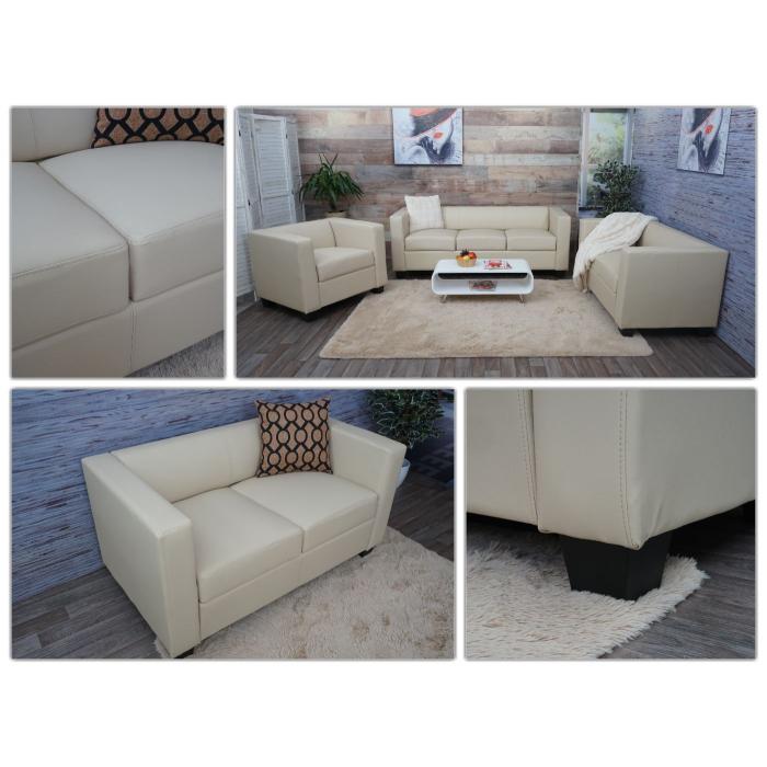 3-2-1 Sofagarnitur Couchgarnitur Loungesofa Lille ~ Kunstleder, creme