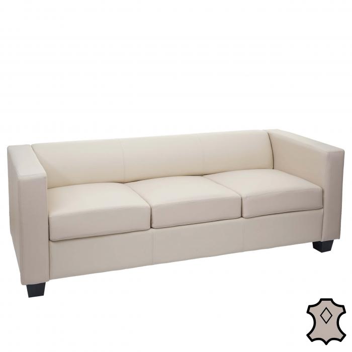 3er Sofa Couch Loungesofa Lille ~ Leder, creme