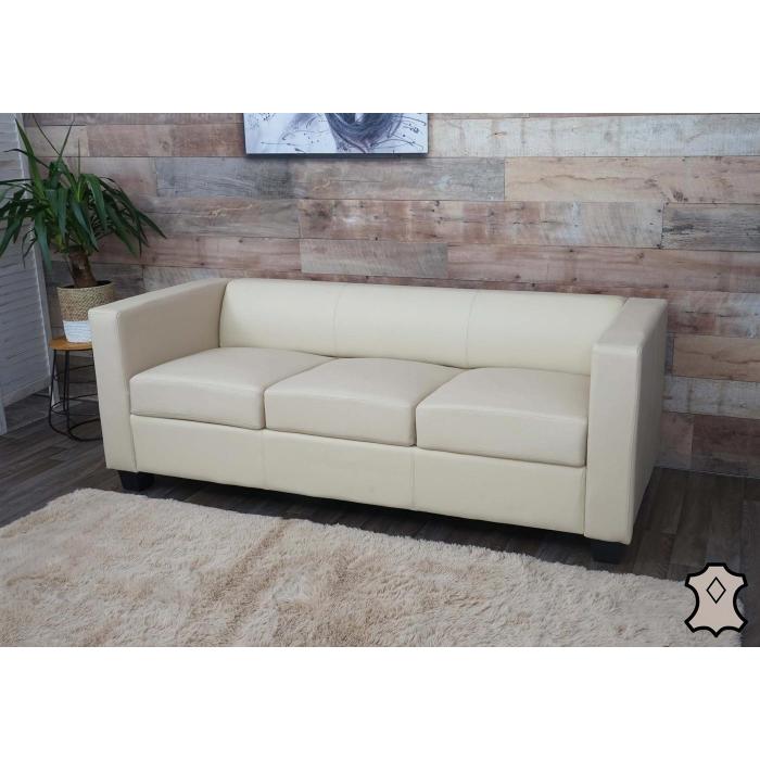 3er Sofa Couch Loungesofa Lille ~ Leder, creme