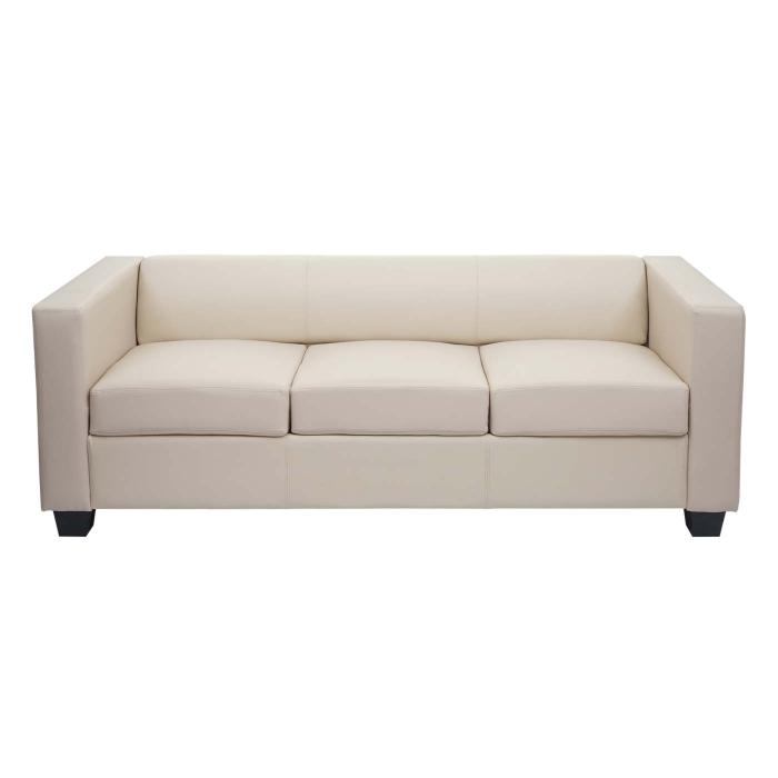 3er Sofa Couch Loungesofa Lille ~ Kunstleder, creme