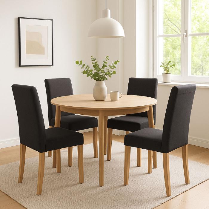 4er-Set Esszimmerstuhl Stuhl Kchenstuhl Littau ~ Textil, schwarz, helle Beine
