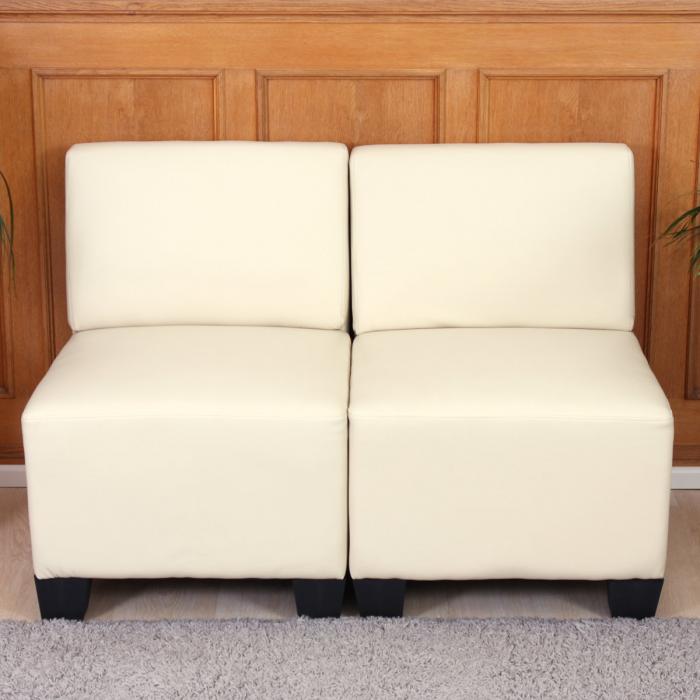 Modular 2-Sitzer Sofa Couch Lyon, Kunstleder ~ creme, ohne Armlehnen