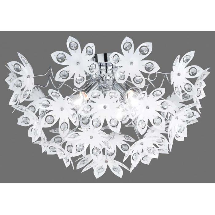 Reality Trio Deckenleuchte Deckenlampe Chrom Acrylbluten Weiss Steine Klar