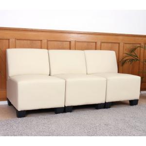 Modular 3-Sitzer Sofa Couch Lyon, Kunstleder ~ creme, ohne Armlehnen