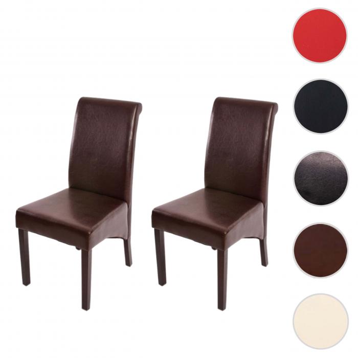 2er-Set Esszimmerstuhl Lehnstuhl Stuhl M37 ~ Leder, braun, dunkle Füße