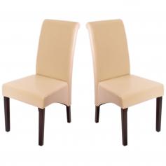 2er-Set Esszimmerstuhl Kchenstuhl Stuhl M37 ~ Leder, creme, dunkle Fe