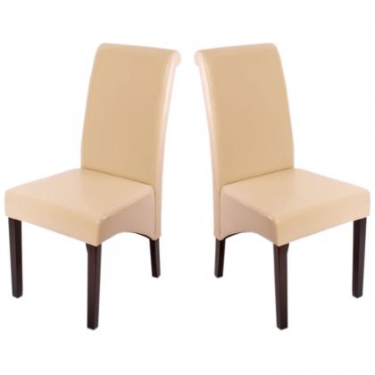 2er-Set Esszimmerstuhl Kchenstuhl Stuhl M37 ~ Leder, creme, dunkle Fe