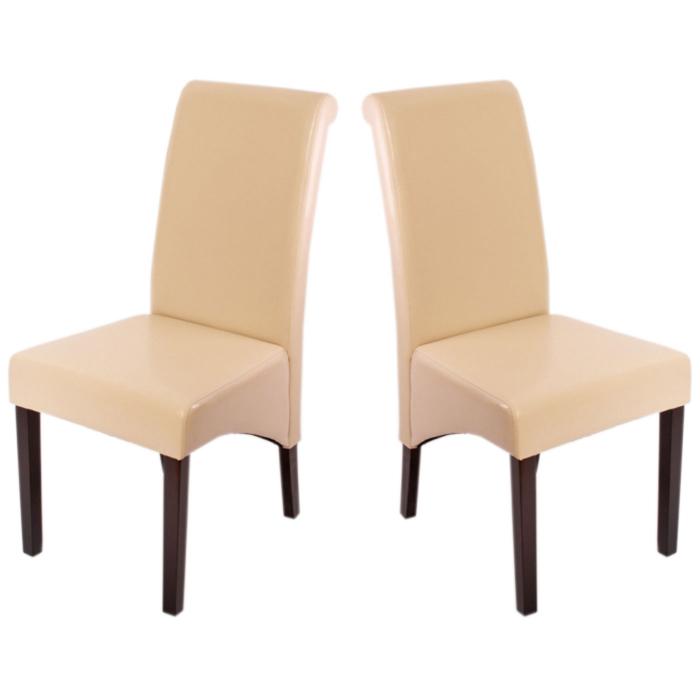 2er-Set Esszimmerstuhl Küchenstuhl Stuhl M37 ~ Leder, creme, dunkle Füße