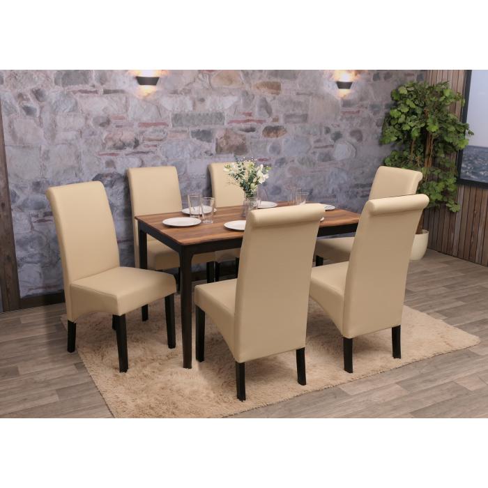 6er-Set Esszimmerstuhl Kchenstuhl Stuhl M37 ~ Leder, creme, dunkle Fe