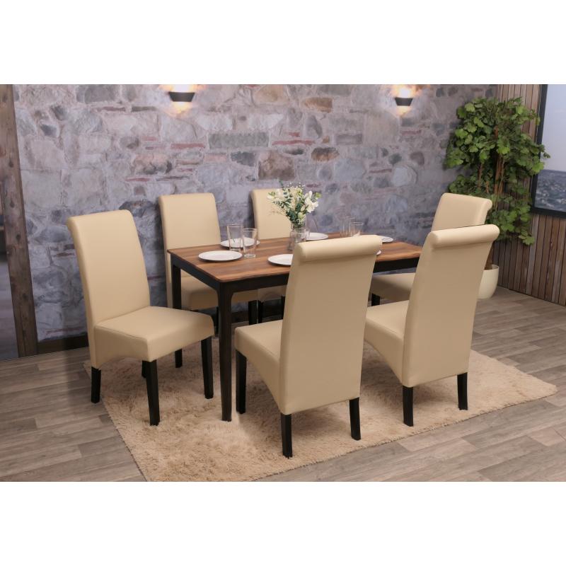 6er-Set Esszimmerstuhl Kchenstuhl Stuhl M37 ~ Leder, creme, dunkle Fe
