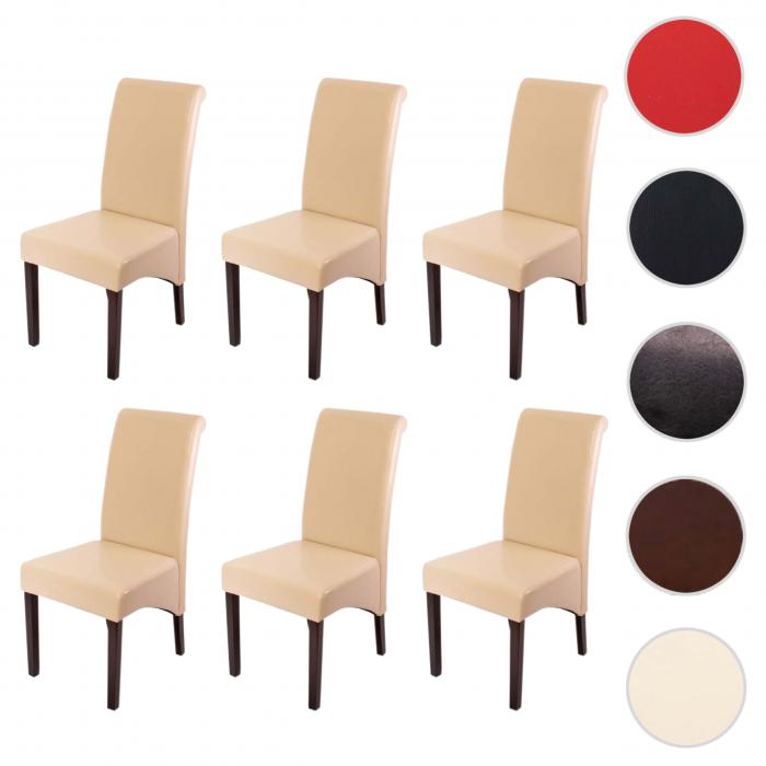 6er-Set Esszimmerstuhl Küchenstuhl Stuhl M37 ~ Leder, creme, dunkle Füße