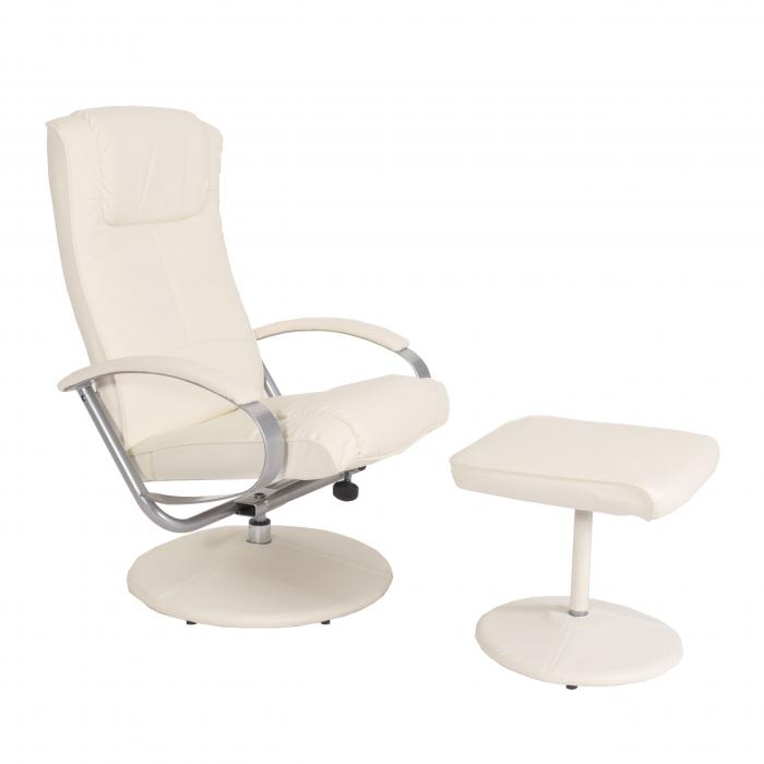 Relaxliege Relaxsessel Fernsehsessel N44 mit Hocker ~ creme-wei