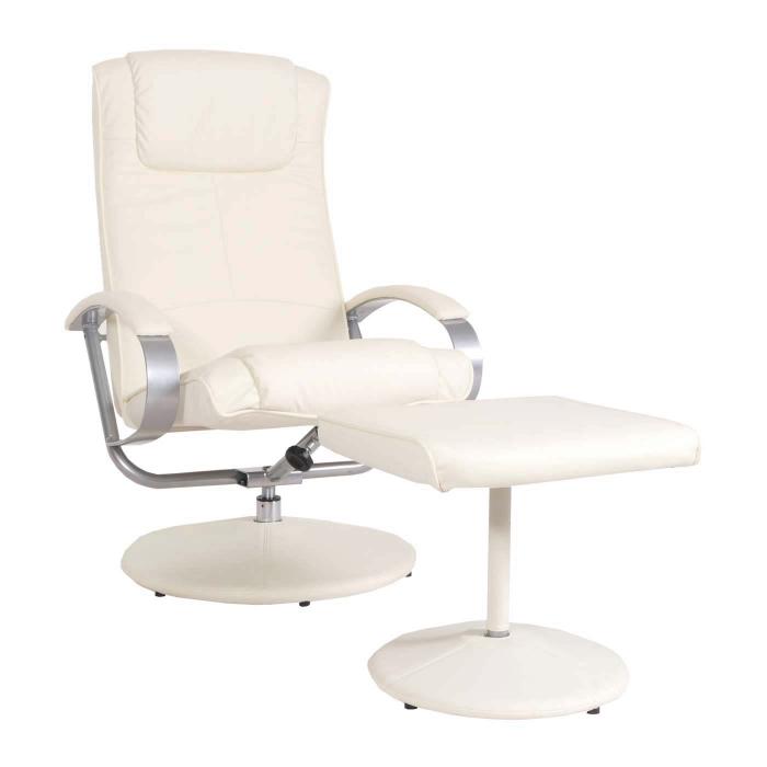 Relaxliege Relaxsessel Fernsehsessel N44 mit Hocker ~ creme-wei