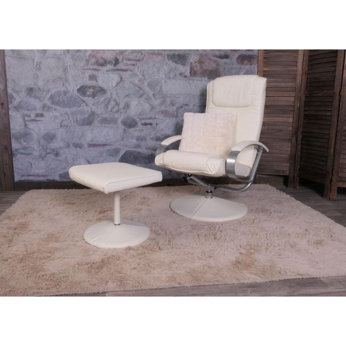 Relaxliege Relaxsessel Fernsehsessel N44 mit Hocker ~ creme-wei