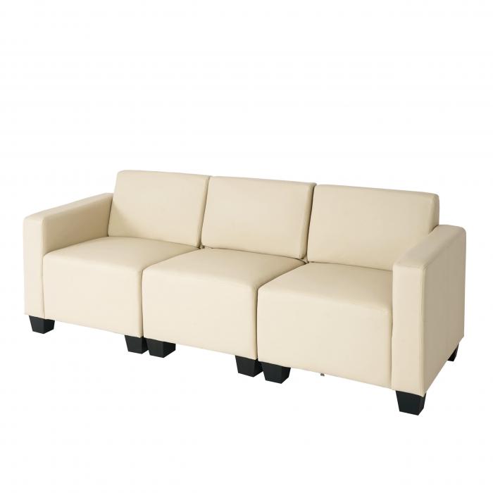 Modular 3-Sitzer Sofa Couch Lyon, Kunstleder ~ creme