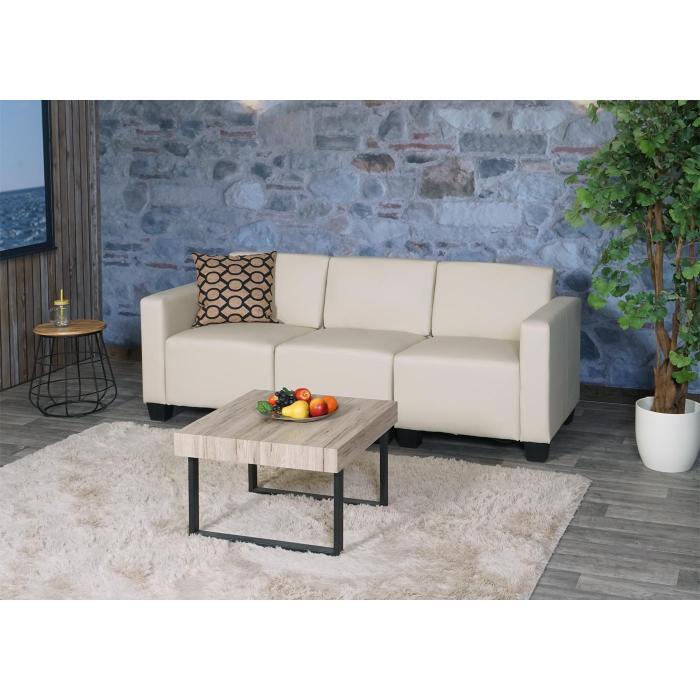 Modular 3-Sitzer Sofa Couch Lyon, Kunstleder ~ creme