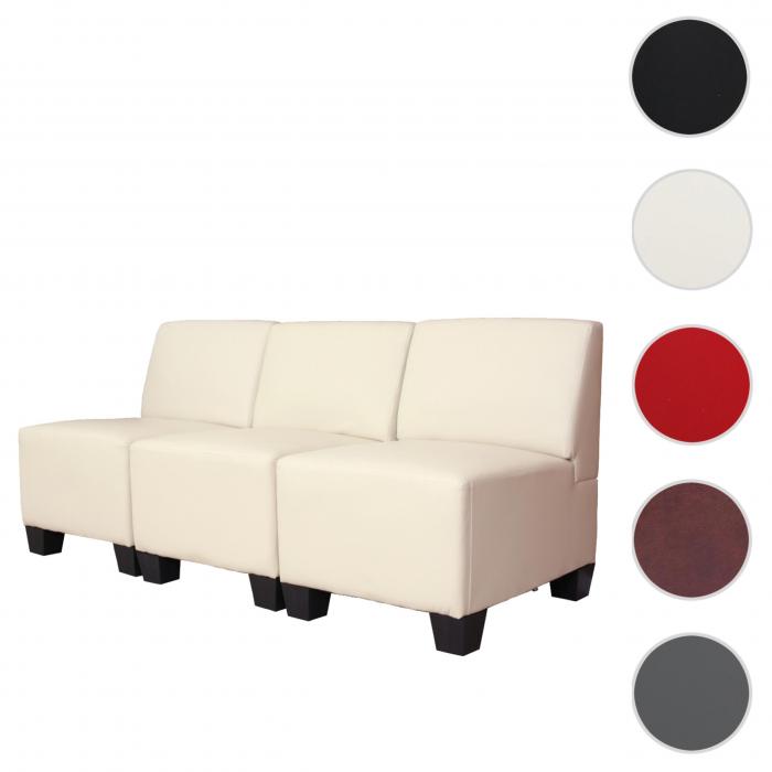 Modular 3-Sitzer Sofa Couch Lyon, Kunstleder ~ creme, ohne Armlehnen