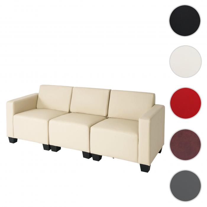 Modular 3-Sitzer Sofa Couch Lyon, Kunstleder ~ creme