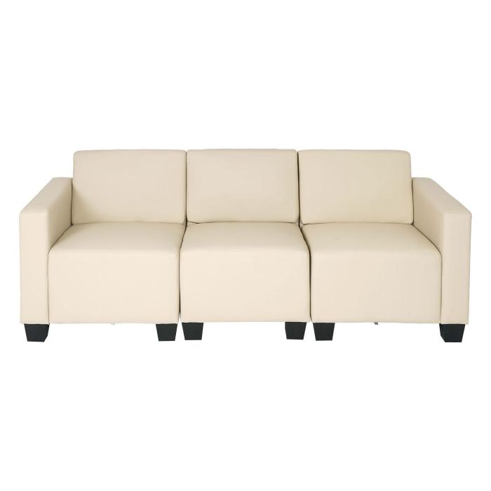 Modular 3-Sitzer Sofa Couch Lyon, Kunstleder ~ creme