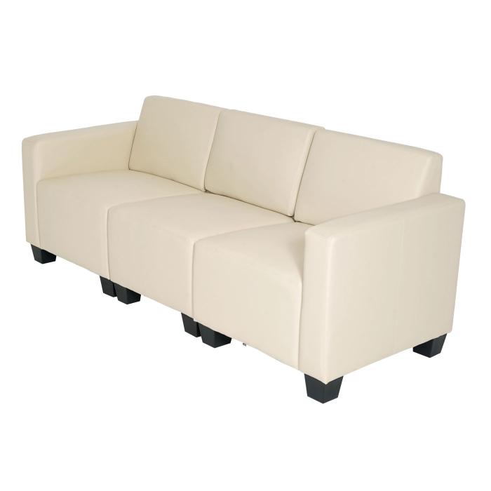 Modular 3-Sitzer Sofa Couch Lyon, Kunstleder ~ creme