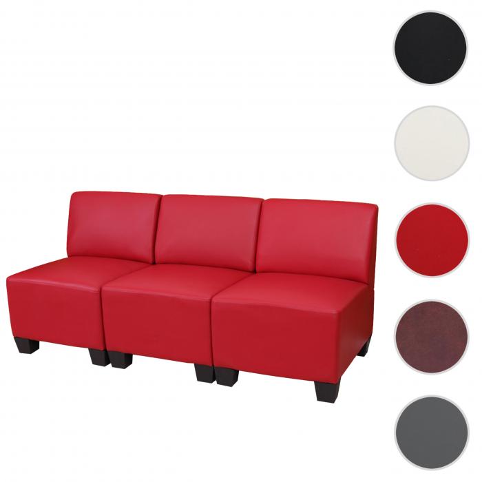 Modular 3-Sitzer Sofa Couch Lyon, Kunstleder ~ rot, ohne Armlehnen