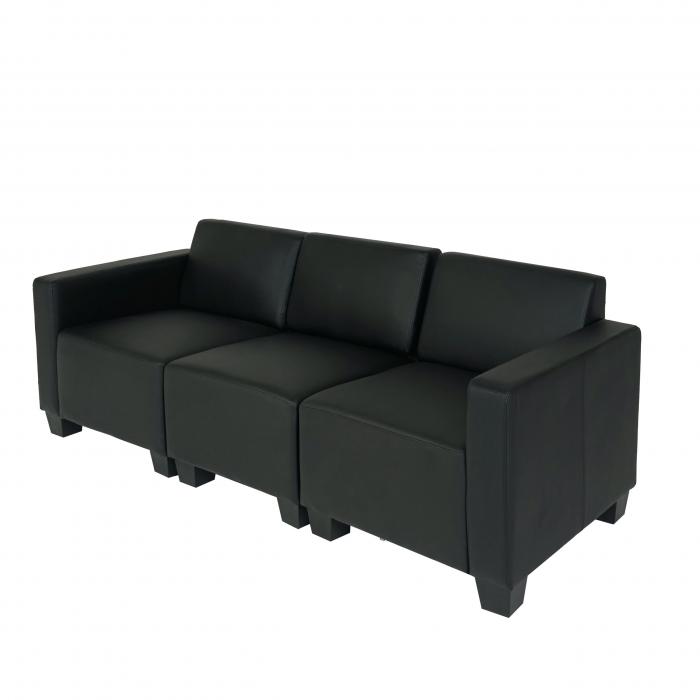 Modular 3-Sitzer Sofa Couch Lyon, Kunstleder ~ schwarz