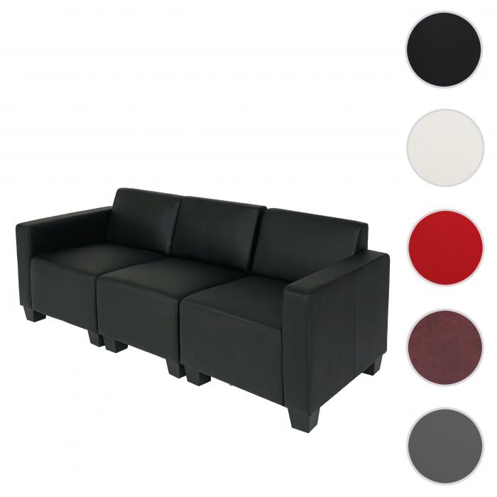 Modular 3-Sitzer Sofa Couch Lyon, Kunstleder ~ schwarz