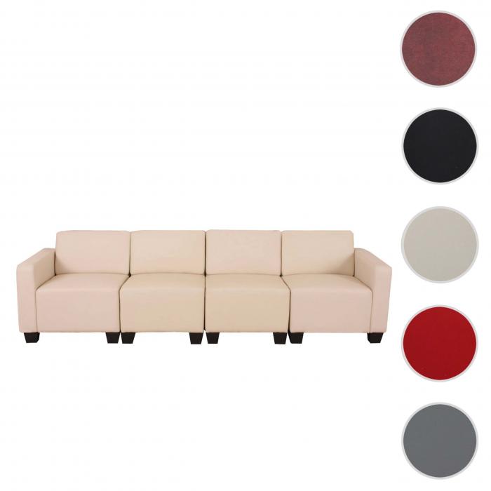 Modular 4-Sitzer Sofa Couch Lyon, Kunstleder ~ creme
