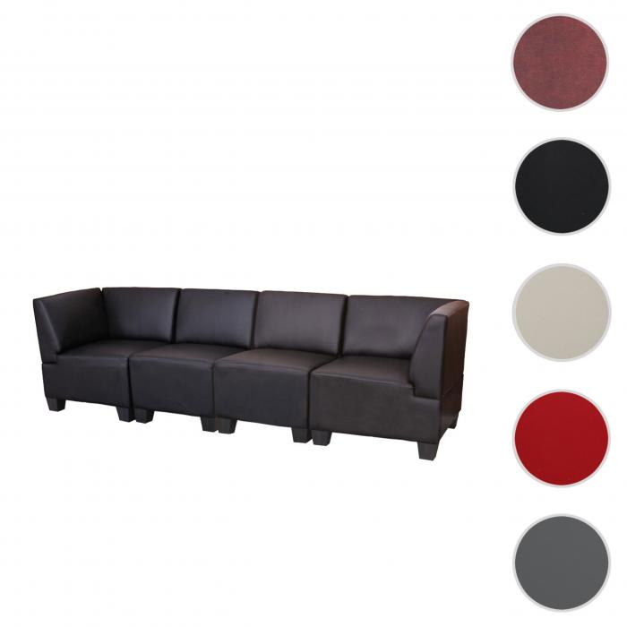 Modular 4-Sitzer Sofa Couch Lyon, Kunstleder ~ schwarz, hohe Armlehnen