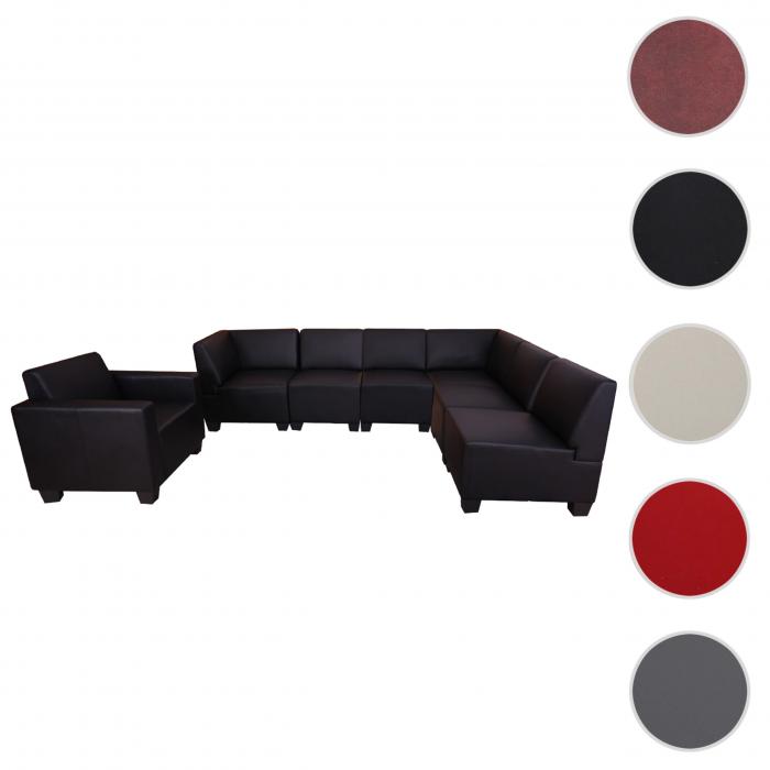 Modular Sofa-System Couch-Garnitur Lyon 6-1, Kunstleder ~ schwarz