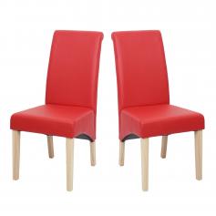B-Ware (Riss unter Sitzflche SK3) 2er-Set Esszimmerstuhl Kchenstuhl Stuhl M37 ~ Kunstleder matt, rot, helle Fe