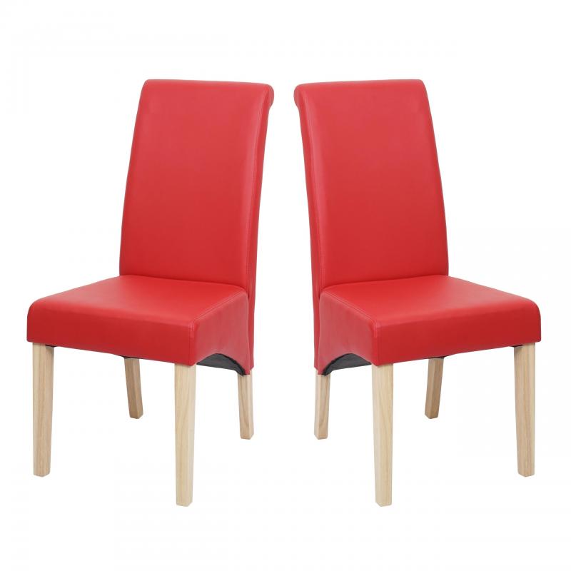 2er-Set Esszimmerstuhl Kchenstuhl Stuhl M37 ~ Kunstleder matt, rot, helle Fe
