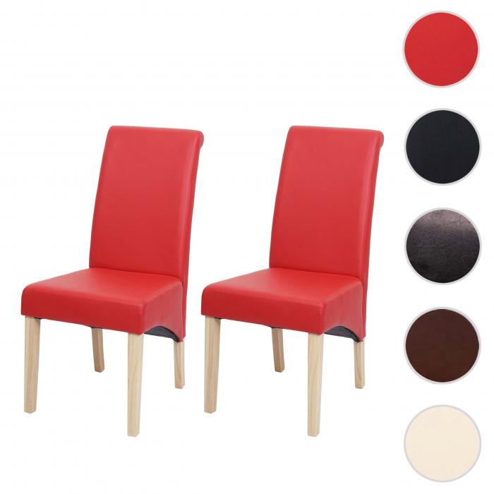 2er-Set Esszimmerstuhl Kchenstuhl Stuhl M37 ~ Kunstleder matt, rot, helle Fe