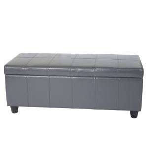 Aufbewahrungs-Truhe Sitzbank Kriens, Leder + Kunstleder, 112x45x45cm FSC-zertifiziert ~ grau