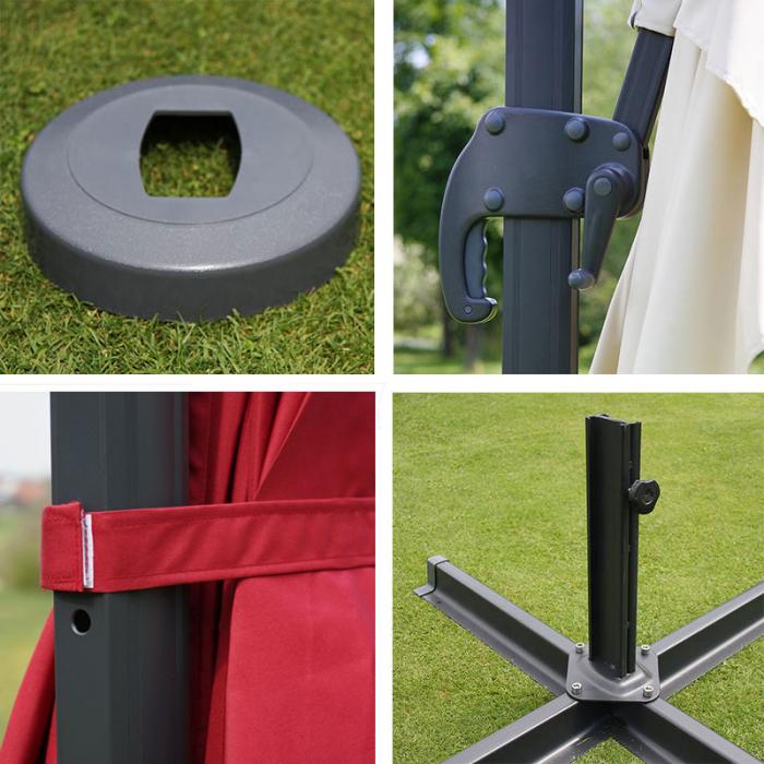 Gastronomie-Ampelschirm HWC-A96, 3x4m (5m) Polyester Alu/Stahl 26kg ~ Flap, creme-grau ohne Stnder, drehbar
