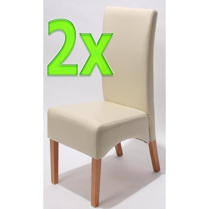 2er-Set Esszimmerstuhl Küchenstuhl Stuhl Latina, LEDER ~ creme, helle Beine