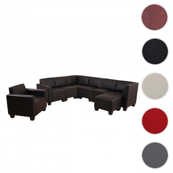 Modular Sofa-System Couch-Garnitur Lyon 6-1-1, Kunstleder ~ schwarz