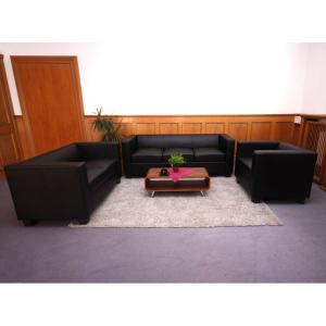 3-2-1 Sofagarnitur Couchgarnitur Loungesofa Lille ~ Leder, schwarz