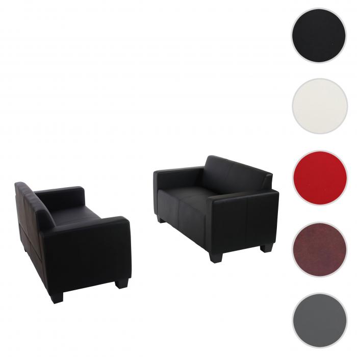 Sofa-Garnitur Couch-Garnitur 2x 2er Sofa Lyon Kunstleder ~ schwarz