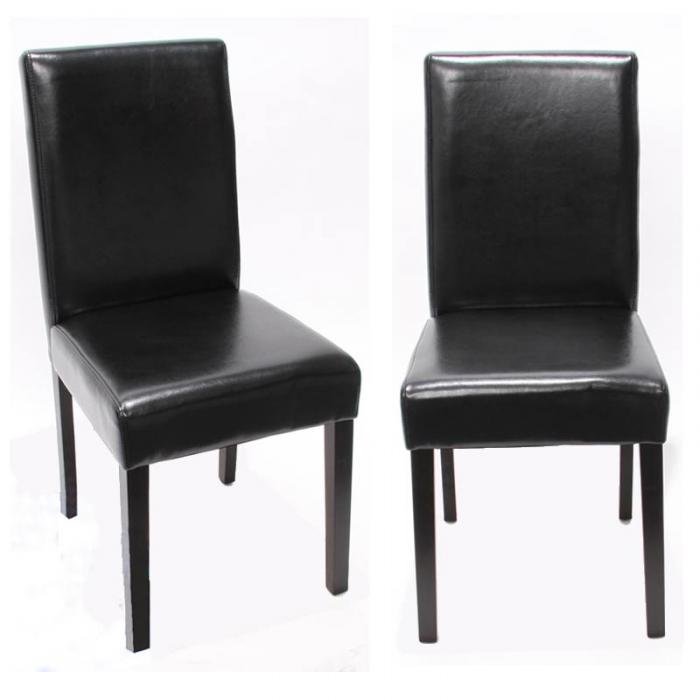 2x Esszimmerstuhl Stuhl Küchenstuhl Littau ~ Leder, schwarz, dunkle Beine