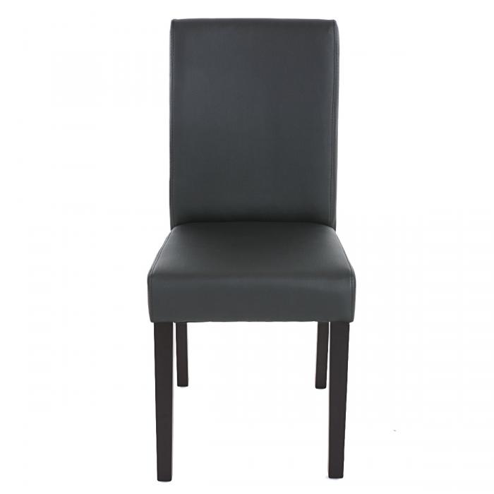 2er-Set Esszimmerstuhl Stuhl Küchenstuhl Littau ~ Kunstleder, schwarz matt, dunkle Beine