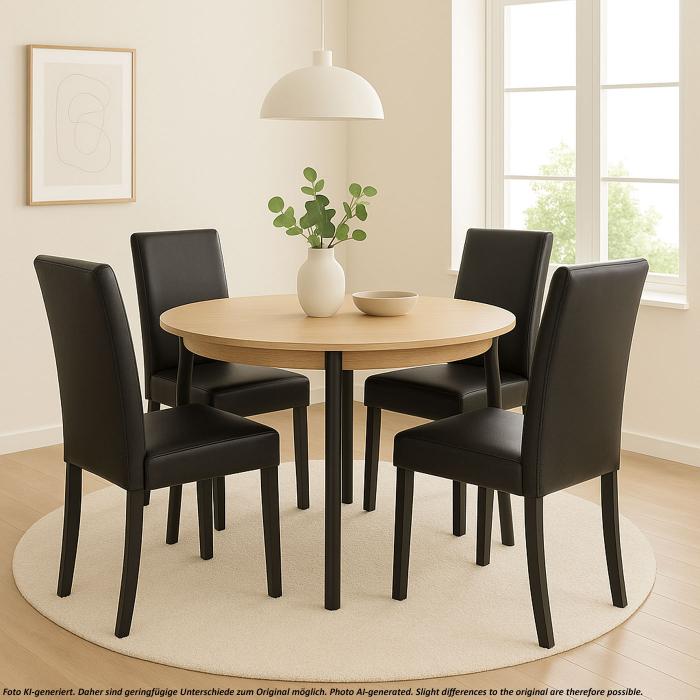 2er-Set Esszimmerstuhl Stuhl Kchenstuhl Littau ~ Leder, schwarz, dunkle Beine