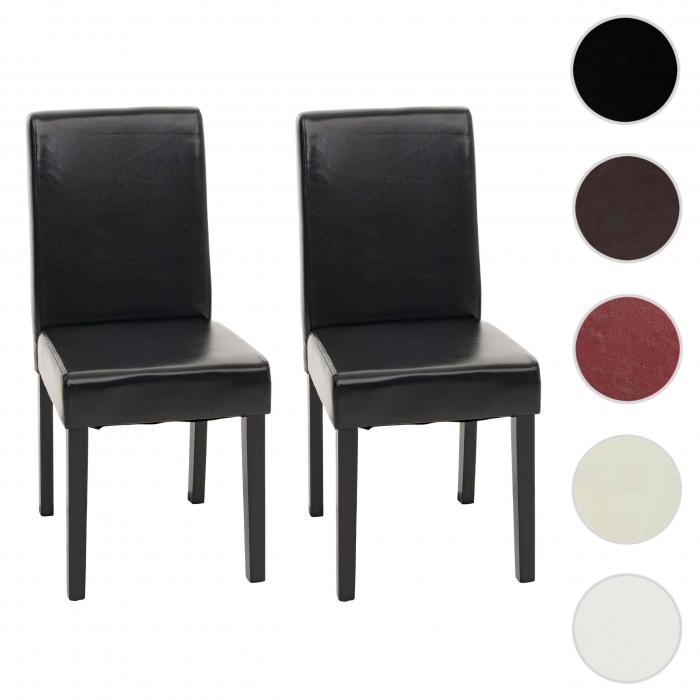 2er-Set Esszimmerstuhl Stuhl Kchenstuhl Littau ~ Leder, schwarz, dunkle Beine