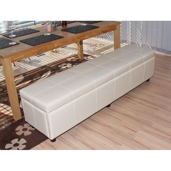 Aufbewahrungs-Truhe Sitzbank Kriens XXL, Kunstleder, 180x45x45cm ~ creme
