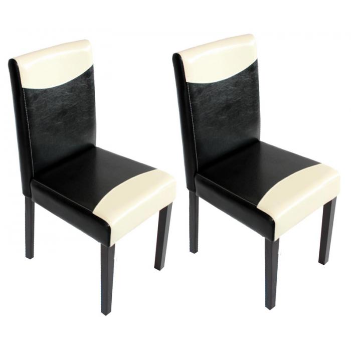 2er-Set Esszimmerstuhl Stuhl Küchenstuhl Littau ~ Kunstleder, schwarz-weiß, dunkle Beine