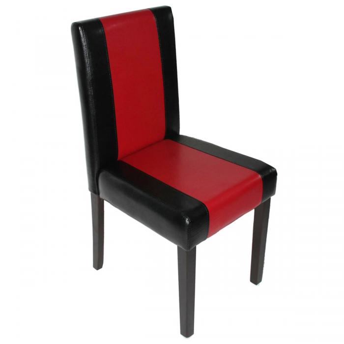 6x Esszimmerstuhl Stuhl Küchenstuhl Littau ~ Kunstleder, schwarz-rot, dunkle Beine