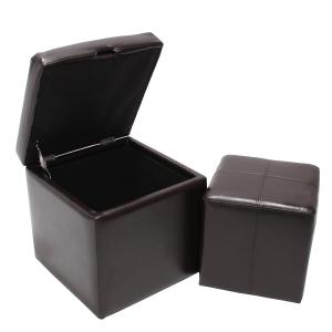 2er Set Hocker Sitzwrfel Sitzhocker Aufbewahrungsbox Onex, Leder + Kunstleder, 45x44x44cm ~ braun